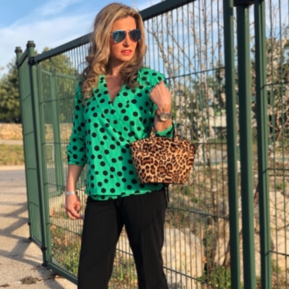 ZARA POLKA DOT Black Green BLOUSE XS 205/mn - Picture 3 of 7